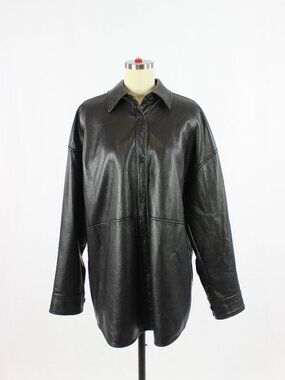 Aritzia BABATON Pelli Black Vegan Leather Shirt Jacket, Size M